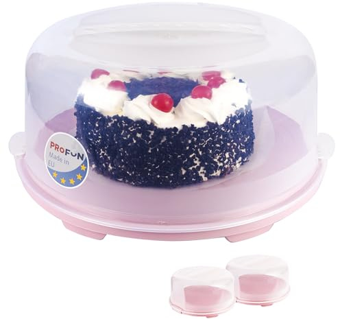 PROFUN Große Transportbox für Torten mit Deckel und Tragegriff, runde tragbare Box für den Transport von Torten und Kuchen mit einem Durchmesser von 30 zm, für Sie und als Geschenk - Set aus 2: rosa