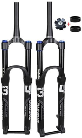 BSFHQS Fahrrad Federgabel 26/27.5/29 Zoll Mountainbikes Luftgabel Federweg 160mm 1-1/8 Gerade/konisches Vorderradgabel Steckachse 15x110mm Scheibenbremse Dämpfungseinstellung(Black-Tapered,26)