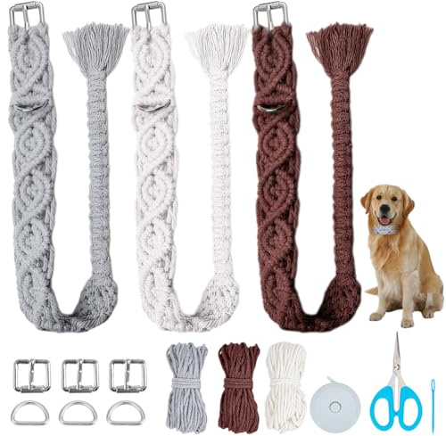 WEBEEDY 3 Makramee-Hundehalsbänder für Erwachsene, Anfänger, Set mit bunten Makramee-Saiten, zur Herstellung von verstellbaren Halsbändern für Haustiere, mit 60 m Baumwollseilen
