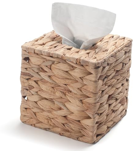 Wasserhyazinthe Taschentuchbox Quadratisch Kosmetiktücher Box Dekorative Taschentuchspender für Bad, Küche oder Büro (15 x 15 x 15 cm)