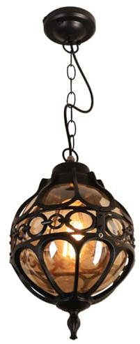 Mkichi Lampe Pendentif Extérieure Industriel Rétro Extérieur Étanche Lustre abat-jour en Verre,Pluie Pavillon Villa Loft Lustre Aluminium Lustre Exterieur Suspendu Terrasse Lustre de Balcon (Noir)