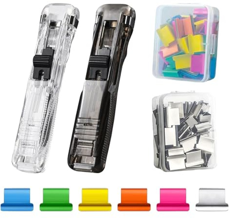 2Pcs Dispensador de Clip, Dispensador Portátil de Clip de Almeja Rápido de Papel Soportes para Clips de Papel con 100 Clips Reutilizables Clips Portátiles para Carpetas para Oficina, Hogar, Escuela