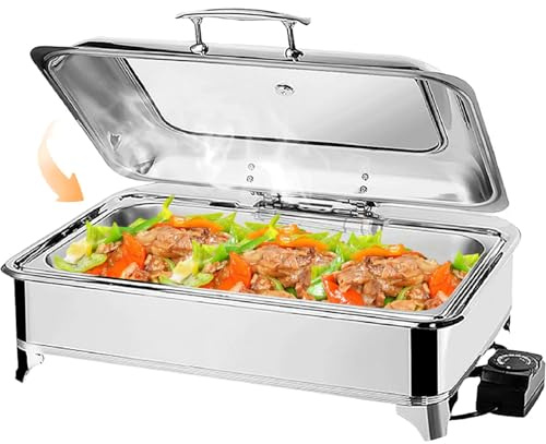 Set di scaldavivande da buffet, scaldavivande di grande capacità, set di scaldavivande e scaldavivande in acciaio inox, per catering, feste con funzione di regolazione della temperatura (A, padella