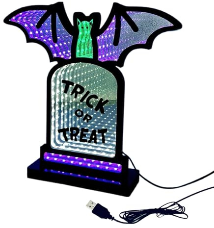 Luz nocturna de murciélago de Halloween, luz luminosa con soporte, lámpara de mesa alimentada por USB, decoración para jardín comercial, vacaciones, familia, tienda al aire libre, patio, sala de