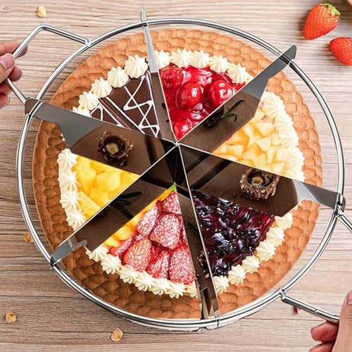 Stainless Steel Pie Cutter Press, Cake Slicer Cake Divider with Side Handle Press, Non Stick Pie Cutting Divider for Cookie Pizza Cheesecake (6 Cut)