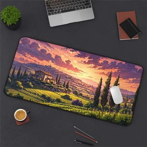 Tapis de Souris Gamer, 600x300x3 mm Mouse Pad XXL, Grand Tapis de Bureau sous Main, Améliore la précision et la Vitesse, Tapis de Clavier Lavable pour Maison, Gamer, PC (Village Lever Soleil)