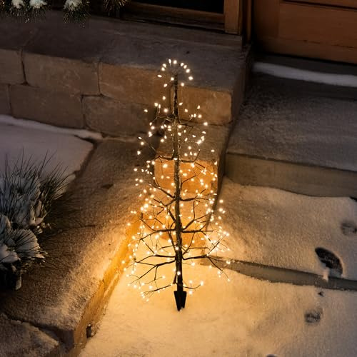 Esotec Solar flexibler LED Weihnachtsbaum H=75cm aus Metall, Winterdeko Garten outdoor, 2800K, 200 LEDs warmweiß, Weihnachtsbeleuchtung außen, winterfest 103417