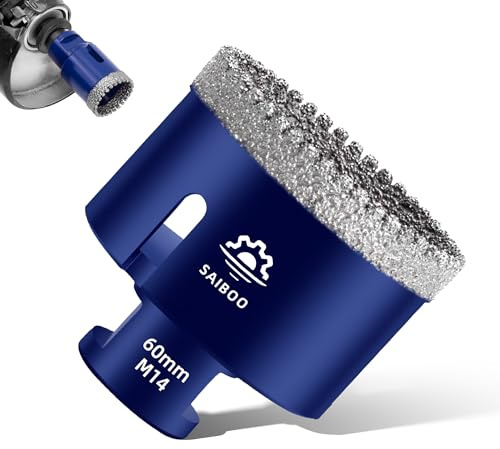 SAIBOO Diamantkakelborr 60mm M14-gänga Diamantkärnborr Tandad Diamantborr Hålsåg Torrborr för Kakel, Keramik, Marmor, Kalksten, Granit, Porslin, för Vinkelslipar