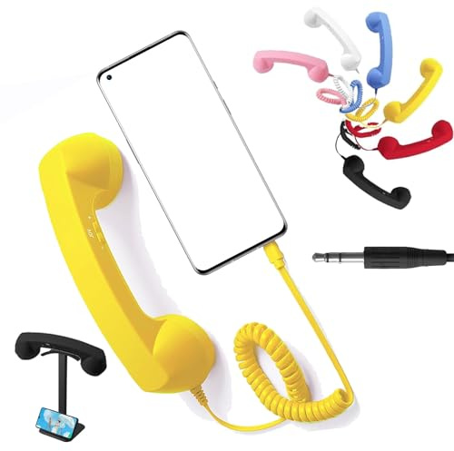 tiwuuyo Auriculares vintage retro con conector jack de 3,5 mm tipo C, auriculares de teléfono fijo, estilo vintage, para llamadas de ordenador portátil, tableta y videoconferencias (amarillo de 3,5 mm