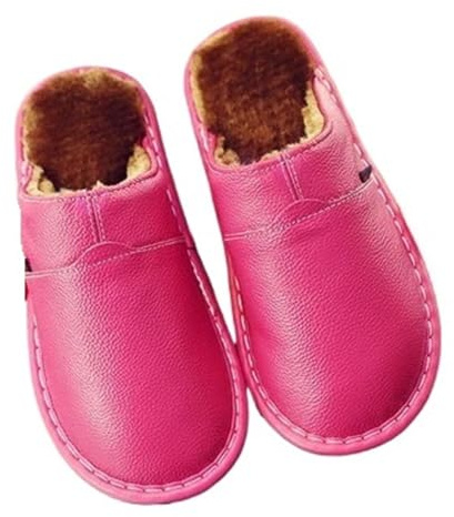 ZHOUXYFDC herrtofflor läder hemmatofflor vinter varma plyschtofflor sovrum unisex hus inomhusskor, Rosa, 42 EU