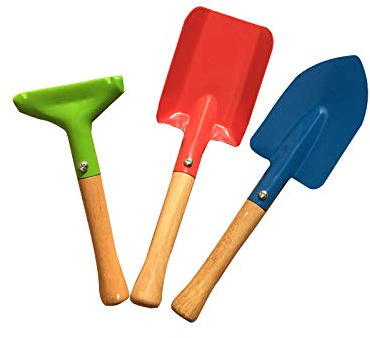 GLOGLOW Trädgårdsredskapsset för Barn, Spade med Trähandtag, Lätt Handspadeset för Plantering Ogräsgrävning, Trädgårdsredskap Utomhus för Barn, Trädgårdsredskapsset för, 3 Delar