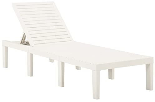 Runheo Chaise Longue Plastique Blanc avec Dossier réglable 5 Positions 195 x 65 cm transat Bain de Soleil léger Jardin terrasse Piscine pour détente et Relaxation Confortable