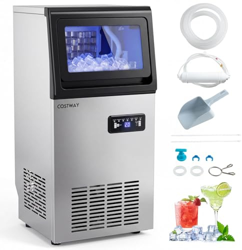 COSTWAY Macchina per Ghiaccio Commerciale 50kg/24h | Fabbricatore Ghiaccio con Autopulizia, Timer, 36 Cubetti in 13 Minuti, Ice Maker con Paletta per Bar Ristorante e Caffetteria