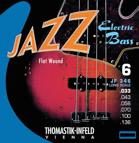 Thomastik-Infeld JF346 Bass Guitar Strings: Jazz Flat Wounds 6-String Long Scale Set; Pure Nickel Flats C, G, D, A, E, B Set