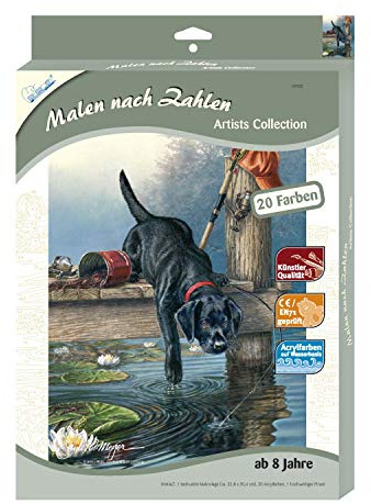 Mammut 107002 - Malen nach Zahlen Artists, Tiermotiv, Hund, Labrador, Komplettset mit bedruckter Malvorlage im A4 Format, 20 Acrylfarben und Pinsel, Malset für Kinder ab 10 Jahre