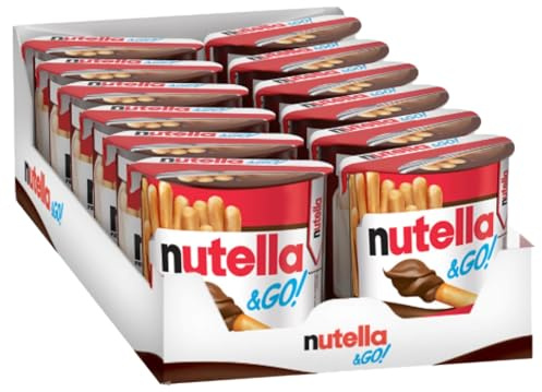 Nutella & Go - Snack Monoporzione con Croccanti Grissini e Nutella, Senza Conservanti e Grassi Idrogenati, Merenda ideale per le Pause Quotidiane, 12 Confezioni da 48 gr