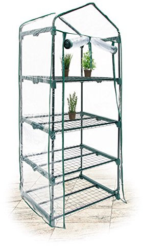 Relaxdays Anzucht Gewächshaus mit 4 Ablagen 156 x 70 x 50 cm HxBxT, Balkon Foliengewächshaus platzsparend, transparent