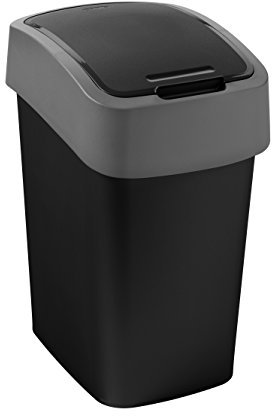 Curver Flip Bin - Poubelle 25L à Couvercle basculant - pour Cuisine, Bureau, Salle de Bain - 26 x 34 x 47 cm - Gris/Noir