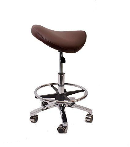 Promafit Sattelhocker/Sattelstuhl mit Gummirollen für alle Böden und Metallfuß - ergonomisch - stufenlos höhenverstellbar - viele Farben - 360° drehbar (Braun, Mit Fußring)