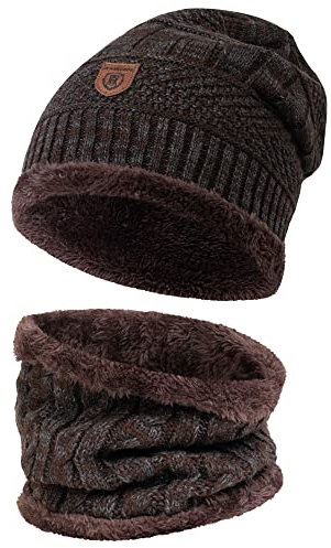 Indicode Unisex Siracusa Winter-Set Mütze & Schal | Strick Wintermütze Winterschal Dk Brown, One Size