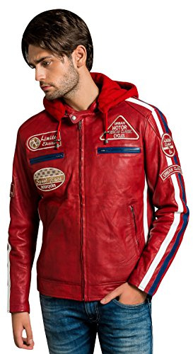URBAN 5884 Giacca Moto Uomo in Pelle con Protezioni Per Schiena, Spalle e Gomiti Omologate CE | Rosso | 3XL