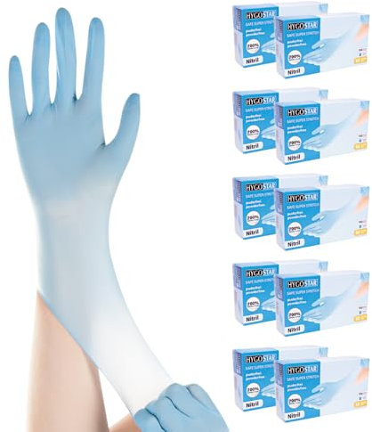 1000x Hygostar Einweghandschuhe Safe Super Stretch, Einmalhandschuhe Größe S, reißfeste Nitrilhandschuhe, puderfrei, latexfreie Gummihandschuhe, Handschuhe Einweg, Blau in XS, S, M, L, & XL