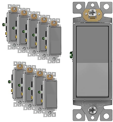 ENERLITES 3-Way Decorator Paddle Light Switch, Single Pole or Three Way, 3 Wire, Grounding Screw, Residential Grade, 15A 120V/277V, UL Listed, 93150-GY-10PCS, Gray (10 Pack)