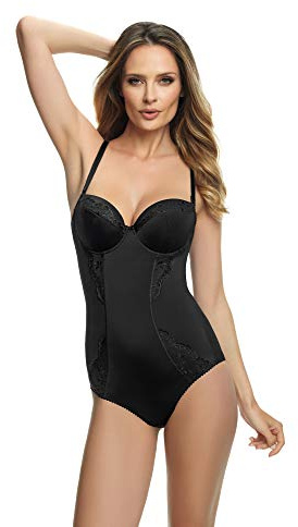 Selente My Secret sw03 Shapingbody (Made in EU) figurformder Body mit integriertem BH und zarten Spitzendetails, schwarz mit BH, Gr. 75B