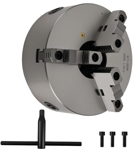 maXpeedingrods 8 3-Jaw Lathe Chuck K11-200A, Self-Centering Hardened Steel Chuck High Precision with T-Key Mounting Bolts, 180mm Bolt Circle 65mm Center Hole for Metal Lathe Milling Drilling Machine