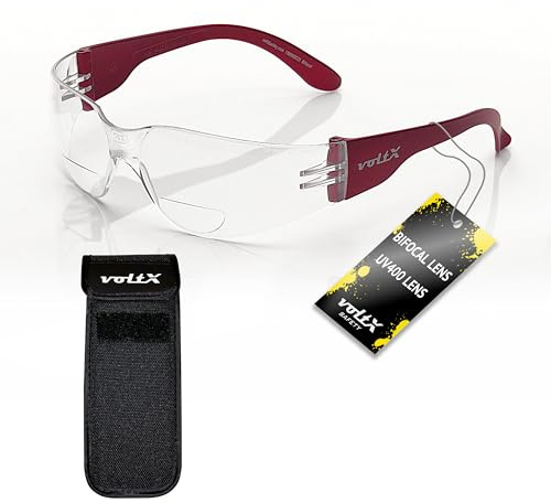 voltX GRAFTER Bifokala lätta lässkyddsglasögon (CLEAR LINS +3.0 dioptre) cykling sportglasögon UKCA & CE EN166f certifierade + UV400 anti-dimbelagd lins + halvstyv expanderbar säkerhetspåse