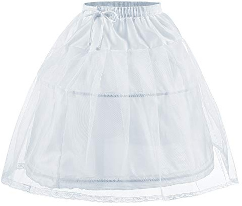 Abaowedding Flower Girls Petticoat with 2 Hoops Full Slip Elastic Child's Crinoline Underskirt 8-9 yrs White