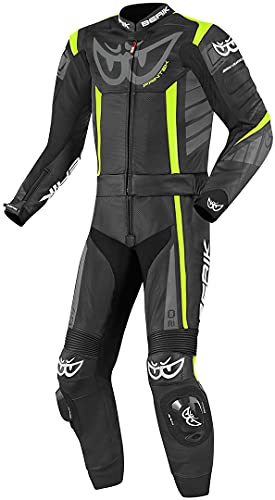 Berik Zakura Abito moto due pezzi in pelle, nero/grigio/giallo, 54