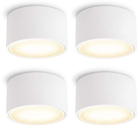 SSC-LUXon CELI-X Lot de 4 spots LED plats en saillie avec une belle surface lumineuse – LED GX53 blanc chaud 3 W 230 V – Spot de plafond rond