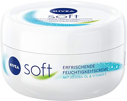 NIVEA Soft erfrischende Feuchtigkeitscreme (200 ml), pflegende Soft Creme mit Vitamin E und Jojoba-Öl, schnell einziehende Hautcreme