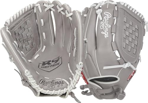 Rawlings | R9 Series Fastpitch Softball-Handschuh | Korbnetz | 32,5 cm | RHT | Grau