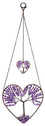 Jovivi Amethyst Crystal Tree of Life Heart Dream Catcher Hanging Ornament Spiritual Gifts for Women,Purple Double Hearts Sun catchers for Window Hanging Wall Home Decoration Bedroom Accessories