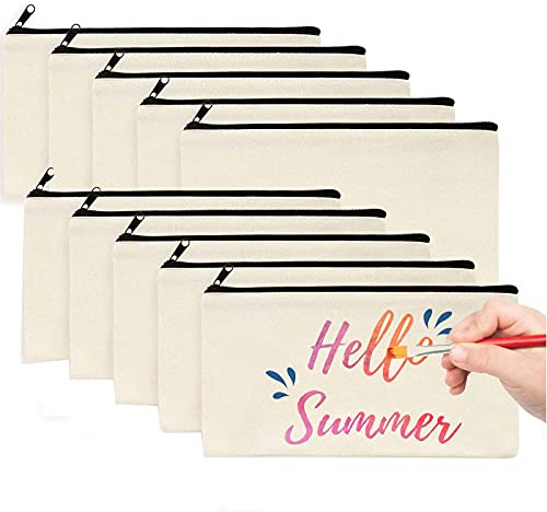 TONAUP DIY Blanko Stoff Stoffbeutel Federmäppchen,10 PCS Makeup Tasche für Reisen, Schulmäppchen, Mäppchen, Kosmetiktasche Klein, Schminktasche, Dokumententasche, Stiftehalter zum DIY Bemalen