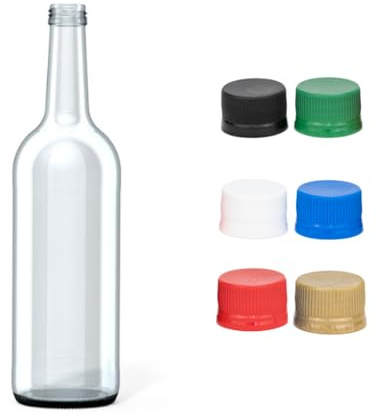 Vigo Presses 24 x 750ml Round Clear Mineral Water Juice Bottles for Homemade Drinks with Recyclable Screw Caps (Black Caps)