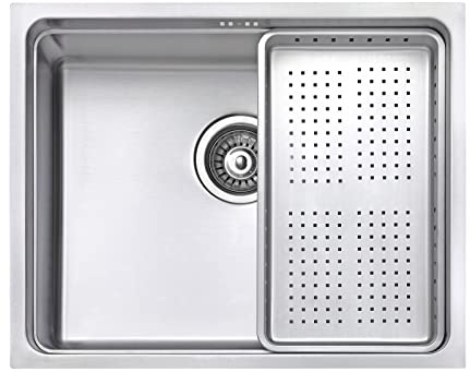 JASSFERRY Undermount Kitchen Sink Single Deep Bowl with Stainless Steel Dish Drainer Rack with Strainer Waste, 540 x 440 mm