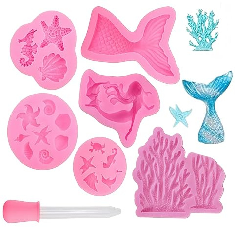Loopunk Silikonform meerjungfrau,Fondant Meerjungfrau,3D Ozean Tier Silikon,Backformen Set Silikon,für Fondant Backen Schokolade Marzipan Kuchen Gelee Muffin Süßigkeiten