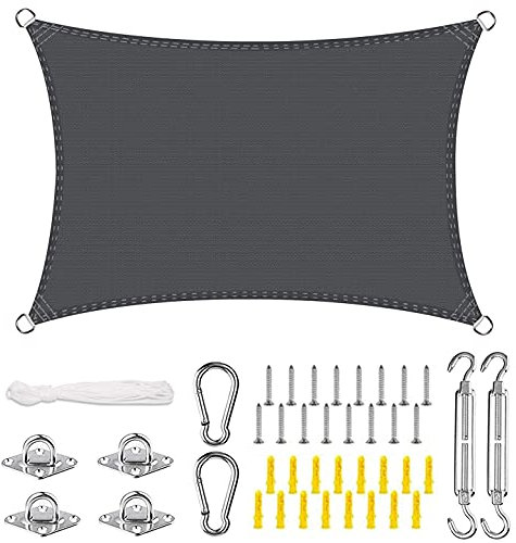 ERPENG Sonnensegel 3.5x7m Wetterfest,95% UV Schutz Balkonverkleidung mit Seilen und Befestigungs Kit für Camping Terrasse Balkon Garten Outdoor, Dunkelgrau