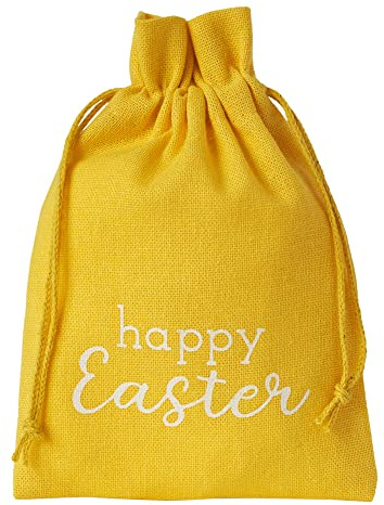 | 3 Baumwollbeutel -Happy Easter - Gelb - Baumwollsäckchen mit Ostermotiven, Geschenkbeutel zu Ostern, Geschenksäckchen (30x20 cm)