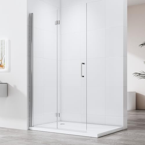 Walk in Dusche Walk in Duschwand 116x195cm Duschabtrennung Faltbar Duschkabine Faltwand Drehfalttür Faltdusche Glaswand Duschfaltwand 6mm NANO Sicherheitsglas Glas