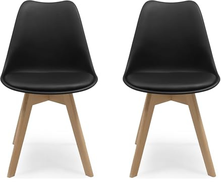 Homely® Pack 2 sillas de Comedor Nórdicas Day | Diseño NÓRDICO ESCANDINAVO | Sillas para Comedor, Salón, Cocina, Dormitorio |Asiento Polipropileno | Patas Haya Reforzada | Color Negro