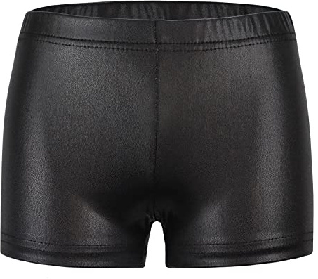 Shorts de Danse Gymnastique Fille Short de Yoga Gym 3-12 Ans Enfant Métallique Cuir Brillant Shorts de Sport Fitness Sportswear Noir - 9-10 Ans