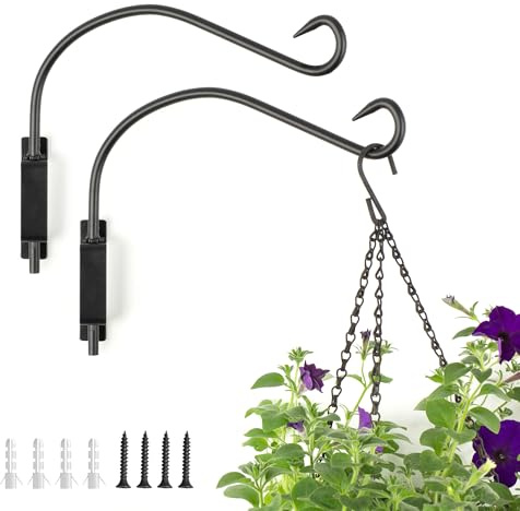LIVIVO 12” Swivel Hanging Basket Bracket - Heavy Duty Hanging Basket Brackets Outdoor and Indoor Use - Hanging Basket Hooks for Plants, Flower Baskets, Lanterns and Bird Feeder Bracket (Pack of 2)