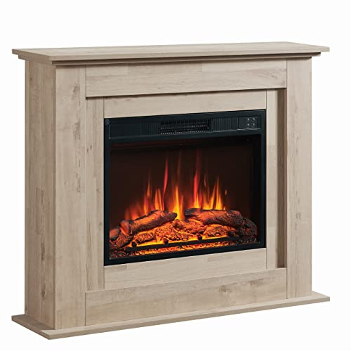 FLAMEKO 39 Freestanding Electric Fireplace, Savannah, Natural Bronx Oak | With 2 Heat Settings 900W-1800W, 3 LED Dimmable Flame Options and 13 Mood Light Options, Remote Control