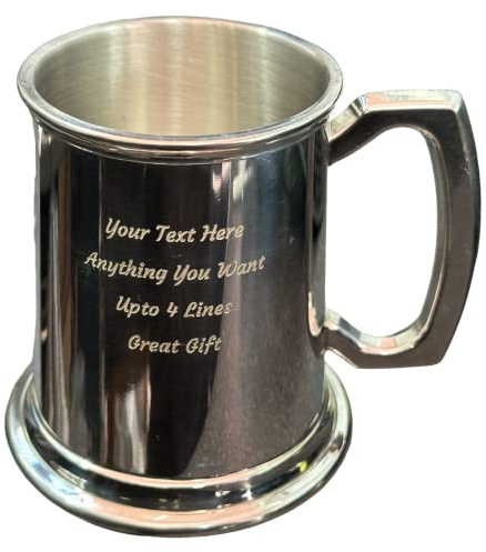 CGM Clips UK Personalised Engraved Pewter Tankard Half Pint, Personalise with Any Message