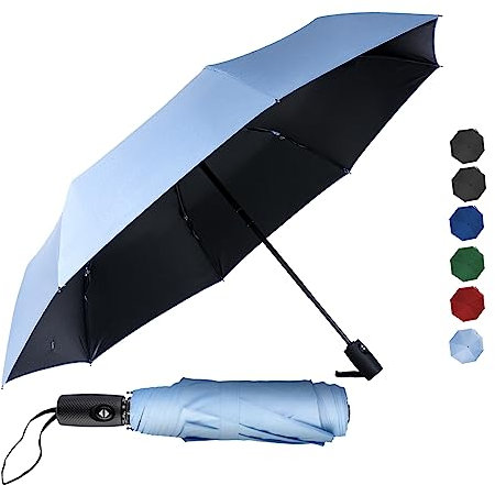 ALFROTEY Mini Folding Travel Umbrella for Rain with Anti-UV Protection - Lightweight, Compact, Ideal for Backpacks and Purses - Perfect for Women and Girls, Light Blue, L