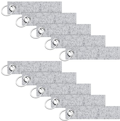 Nuenen 20 Stück Filz Schlüsselanhänger Mit Edelstahl Ring für DIY Dekoration Handwerk Zum Selber Machen, Rohling für Taschen Auto Basteln, 13 x 3 cm (Grau)